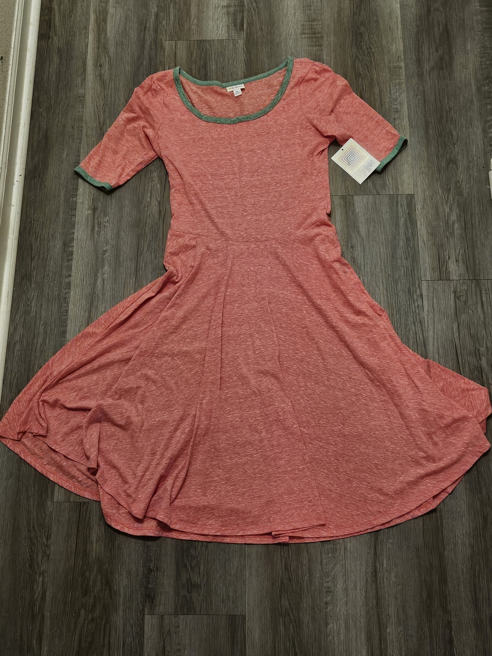 LuLaRoe Coral Midi Dress with Green Trim